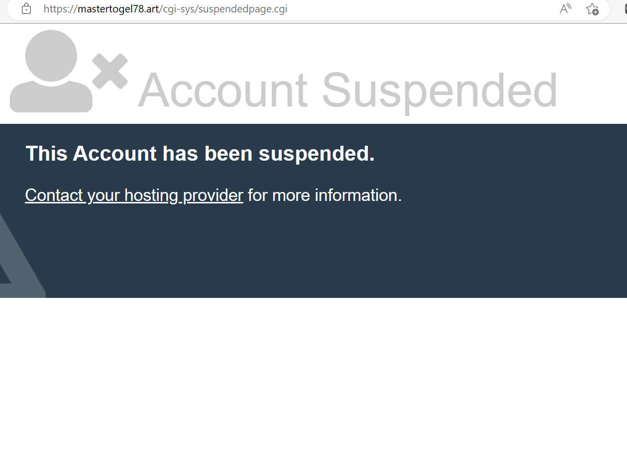 Situs web judi daring Mastertogel78 yang di-suspended.