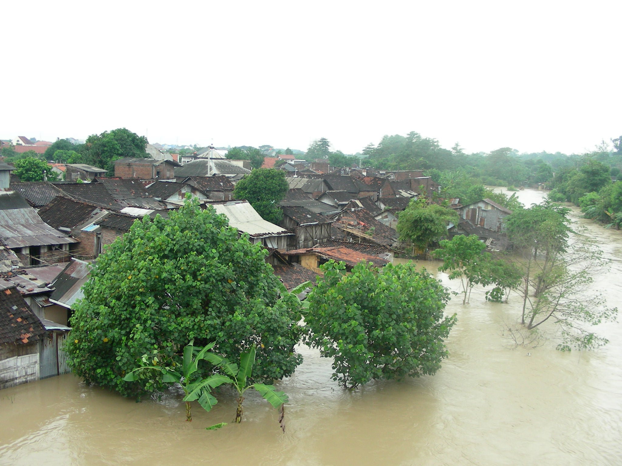 Sungai Babon yang membatasi Kecamatan Gayamsari dan Tembalang, Kota Semarang, meluap yang mengakibatkan banjir bandang.