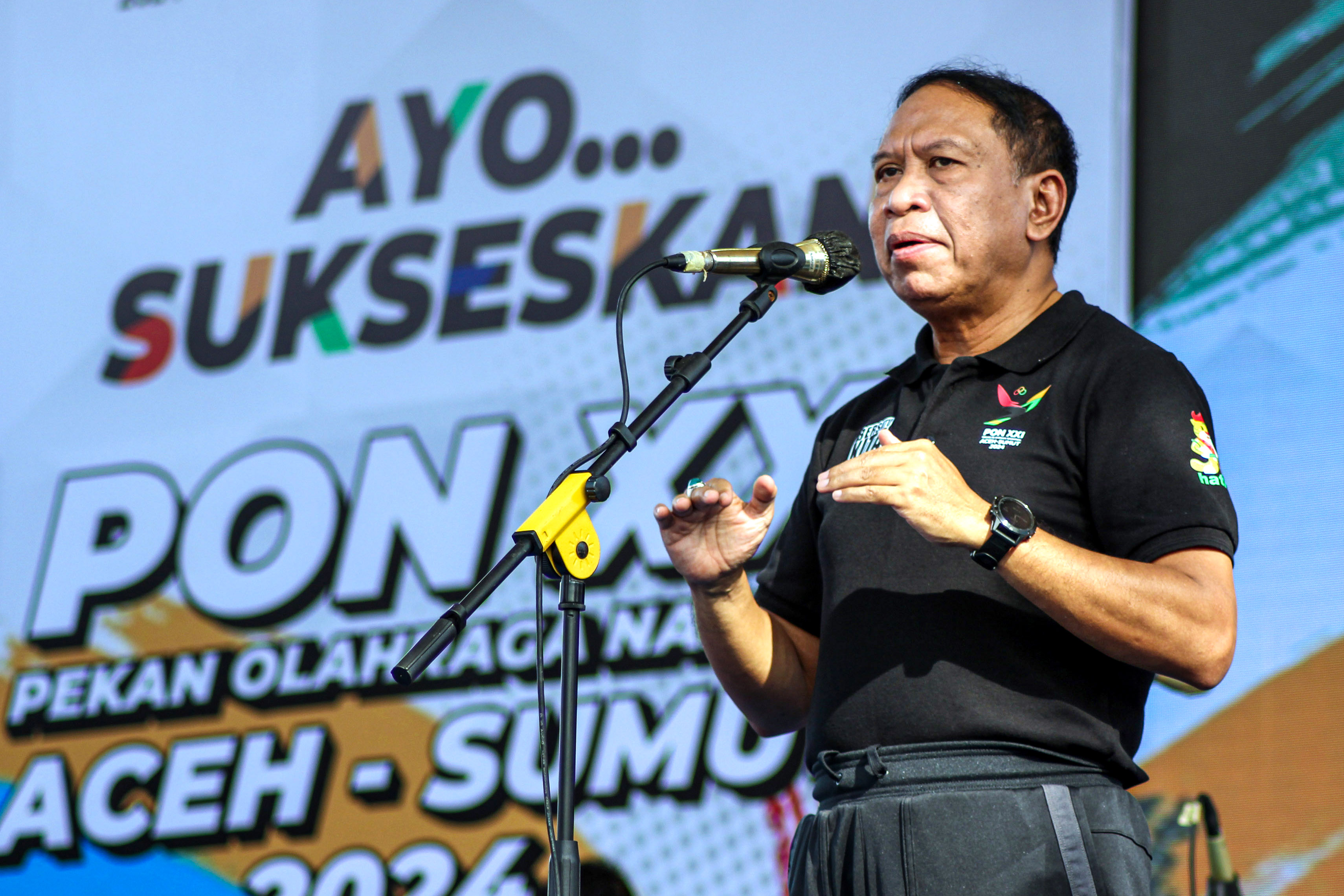 Menpora Zainudin Amali saat menyampaikan pidato.