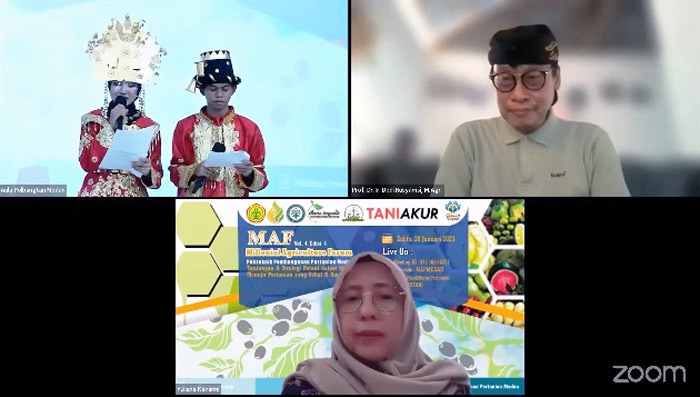 Kepala BPPSDMP Dedi Nursyamsi (kanan atas) membuka Webinar MAF didampingi Direktur Polbangtan Medan, Yuliana Kansrini (bawah)
