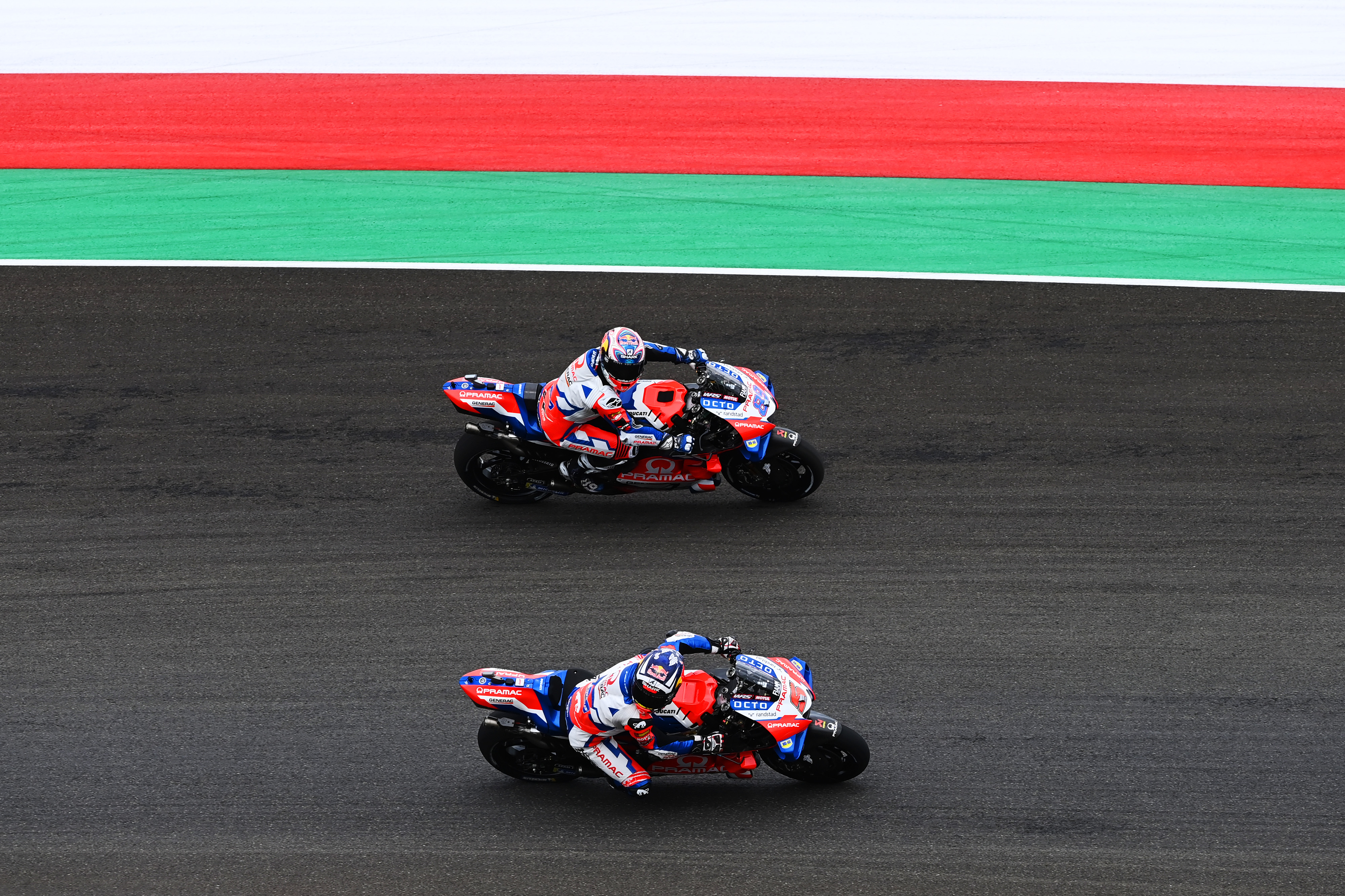 Duet pembalap Prima Pramac Racing Johann Zarco (bawah) dan Jorge Martin 