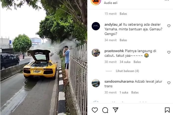 Lamborghini Aventador mogok di jalur Transjakarta, langsung kena hujatan dari netizen.
