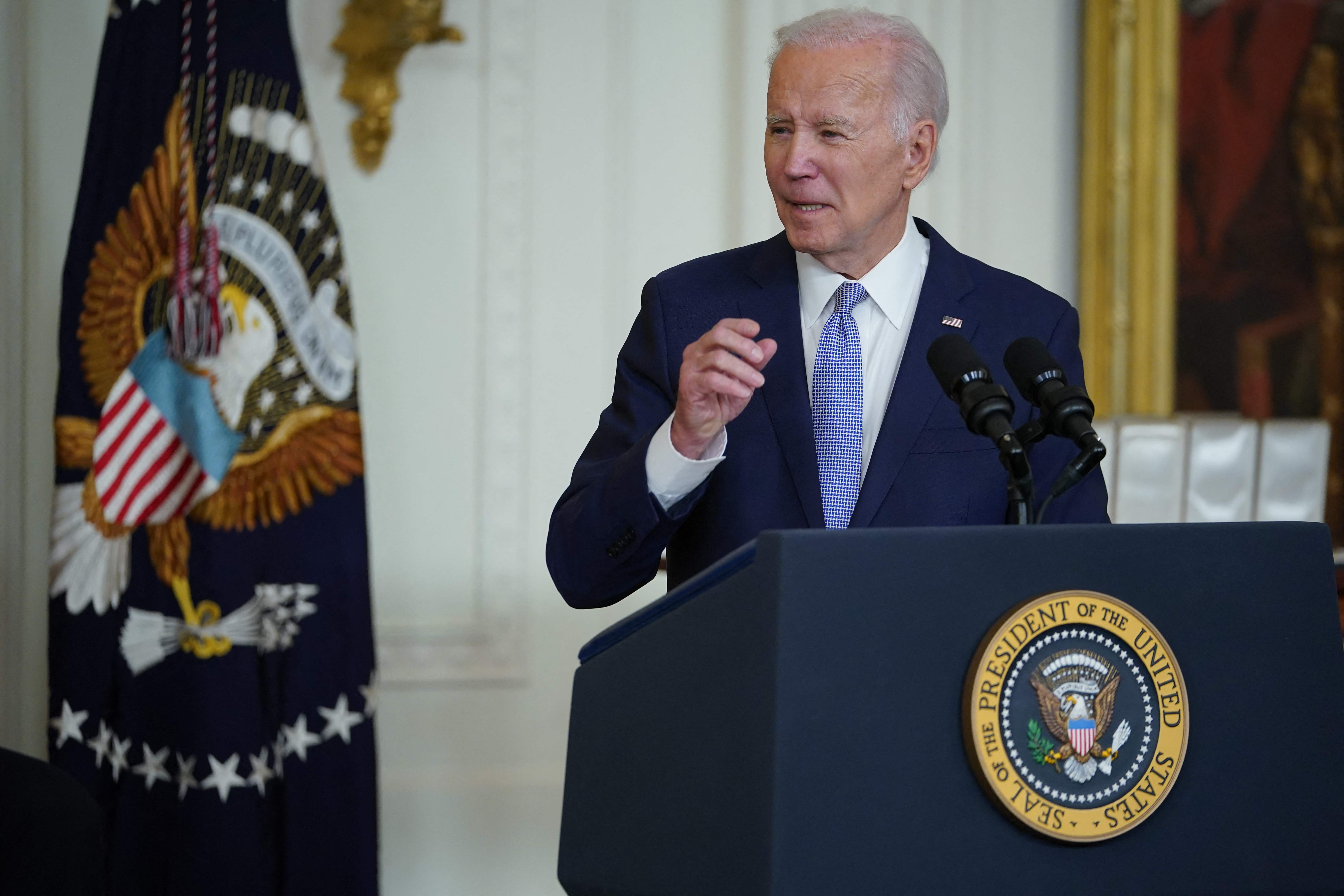 Presiden AS Joe Biden saat menyampaikan keterangan pers.