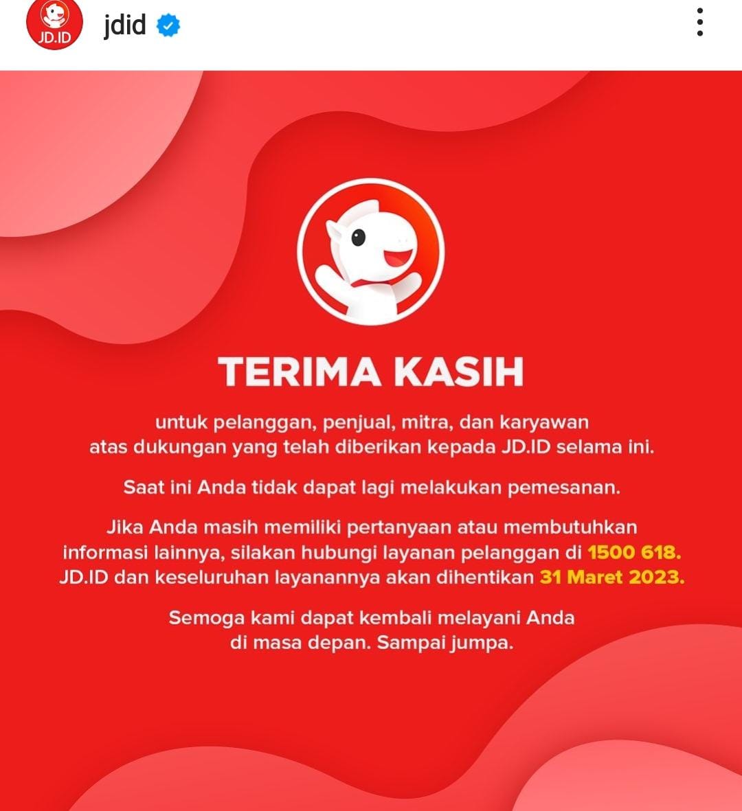 Salam perpisahan JDID di laman media sosialnya