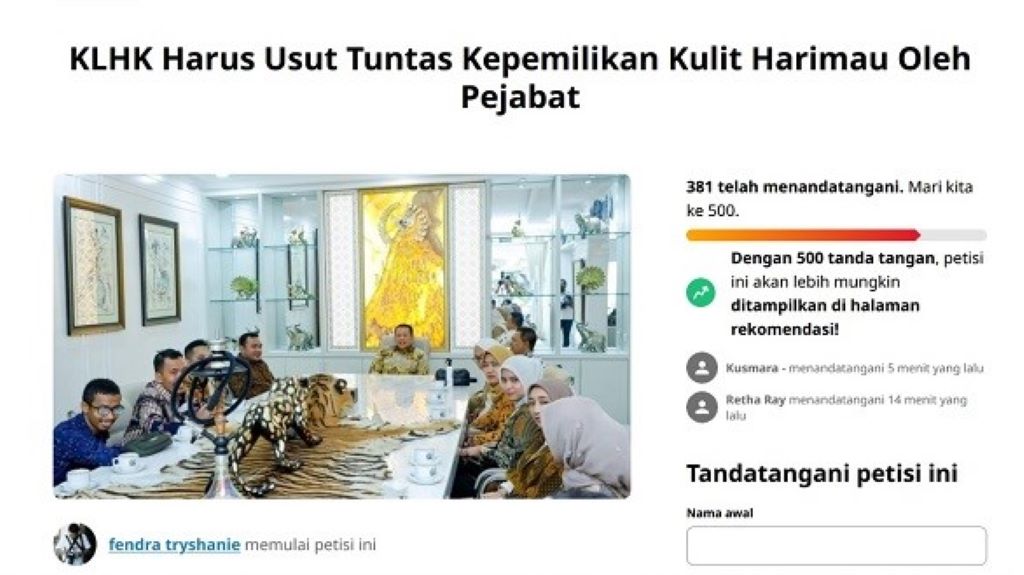 Petisi kepemilikan kulit harimau asli Ketua MPR Bambang Soesatyo