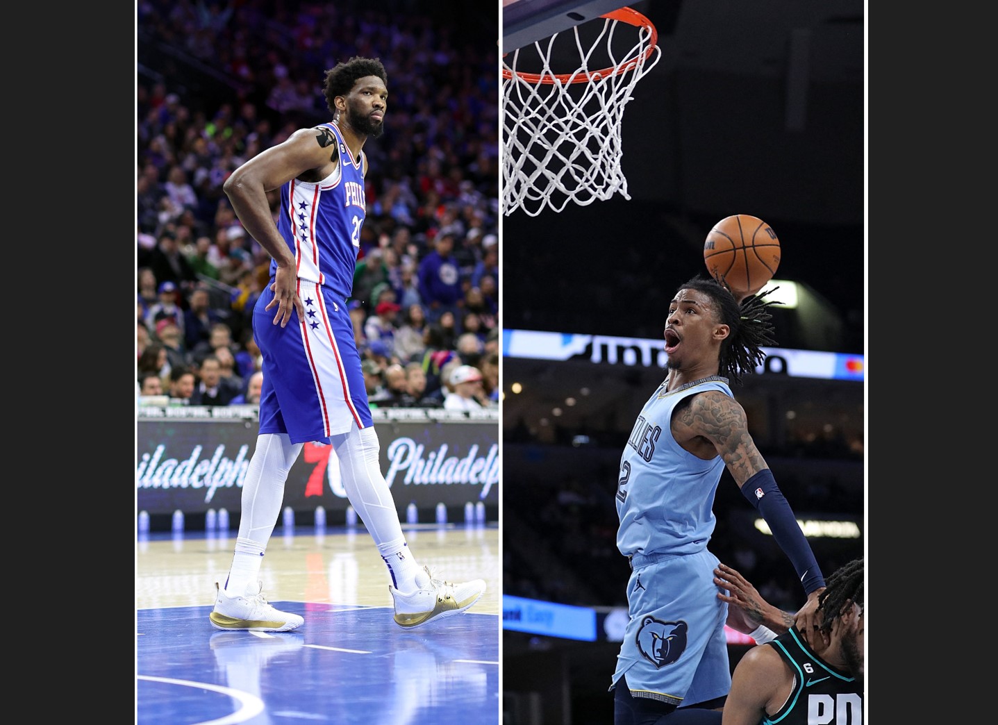 Foto kombinasi yang menampilkan Joel Embiid (kiri) dan Ja Morant
