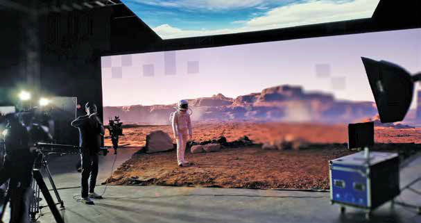 Pengambilan gambar berlatar belakang Mars.