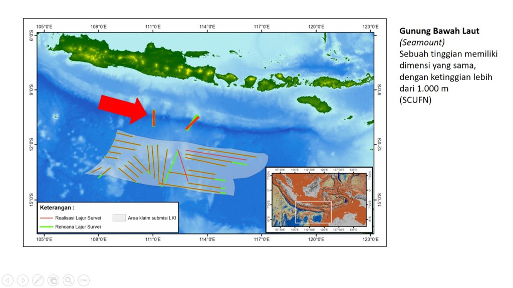 Lokasi gunung bawah laut di perairan selatan Pacitan, Jawa Timur.