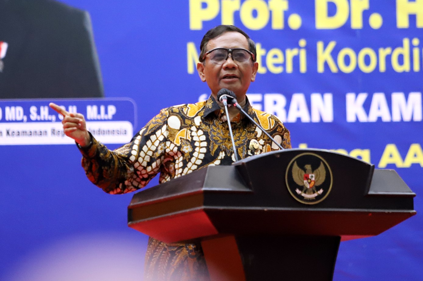 Menteri Koordinator Bidang Politik, Hukum, dan Keamanan (Menkopolhukam) Mahfud MD.