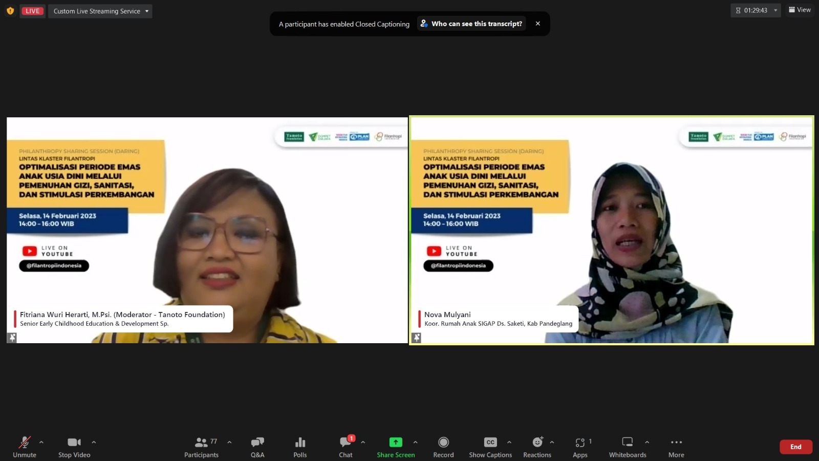 Webinar Optimalisasi Periode Emas Anak Usia Dini melalui Pemenuhan Gizi, Sanitasi, dan Stimulasi Perkembangan, Selasa (14/2).