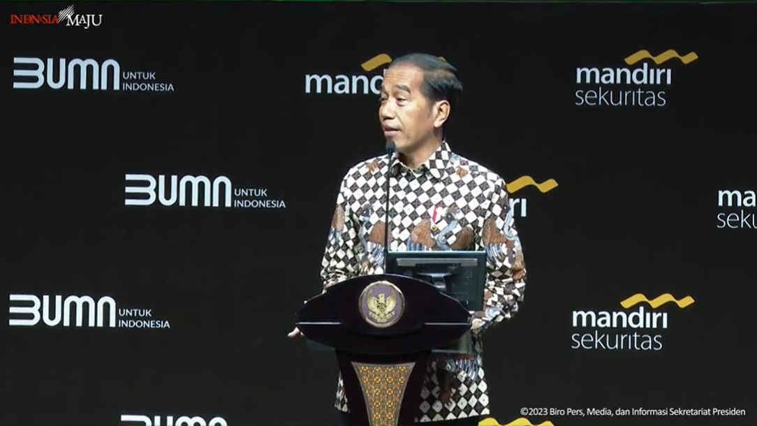 Presiden Joko Widodo saat menghadiri Mandiri Investment Forum 2023 di Jakarta, Rabu (1/2).