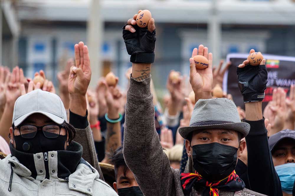 Ilustrasi demonstrasi antikudeta di Myanmar