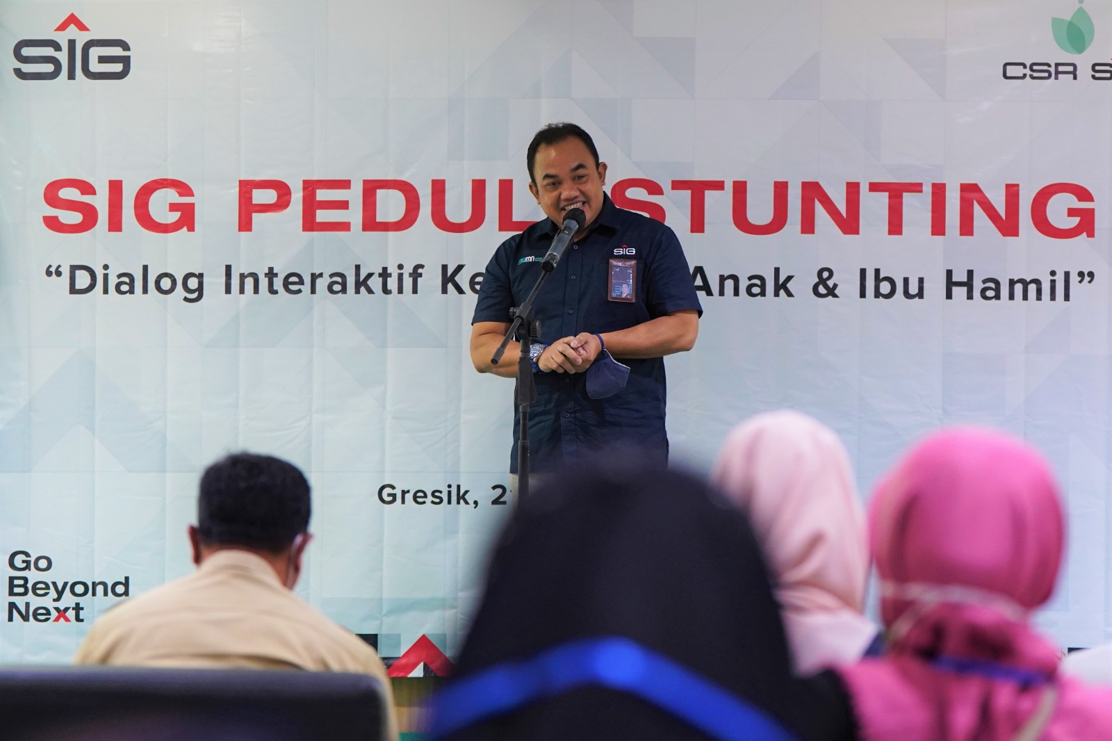 General Manager of CSR SIG, Edy Saraya, saat memberi sambutan pada kegiatan SIG Peduli Stunting, di Ruang Catleya RSSG, Gresik, Jawa Timur.