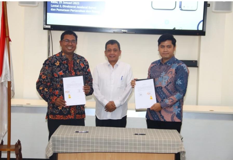 Acara penandatanganan nota kesepahaman (MoU) antara GetSurvey dan Ditjen Survei dan Pemetaan Pertanahan dan Ruang, Kementerian ATR/BPN.