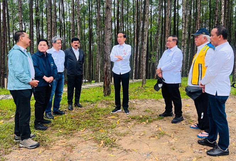 Presiden Joko Widodo bersama para menterinya di lokasi IKN.