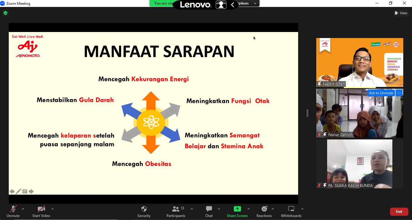 Dalam Pekan Sarapan Nasional tahun ini, Ajinomoto menggelar edukasi tentang manfaat sarapan dengan menghadirkan Nazif Ghifari, S.Gz, M.Sc. 