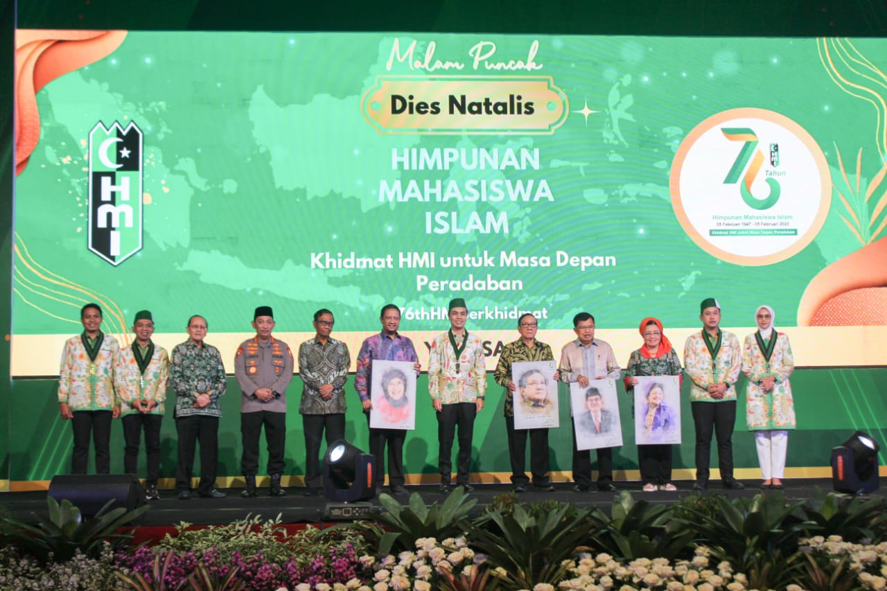 Malam Puncak Dies Natalis Ke-76 HMI yang bertemakan 'Khidmat HMI untuk Masa Depan Peradaban' di Balai Sudirman, Jakarta, Senin (27/2).