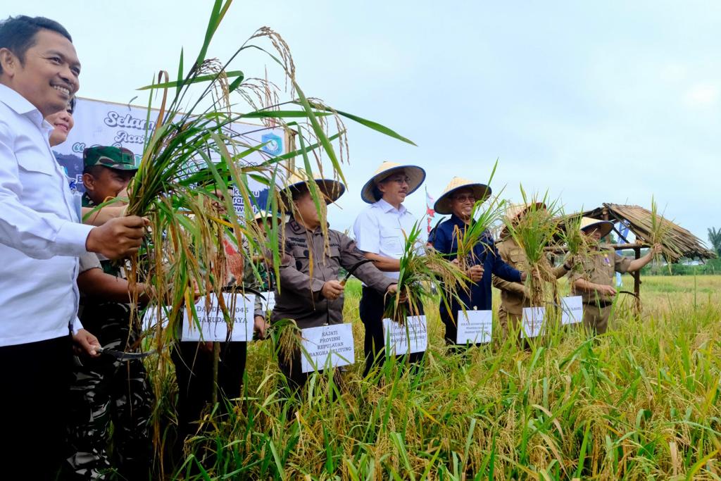General Manajer PLN UIW Babel Ajrun Karim turut menghadiri kegiatan panen raya di Desa Namang, Kabupaten Bangka Tengah, Babel.  