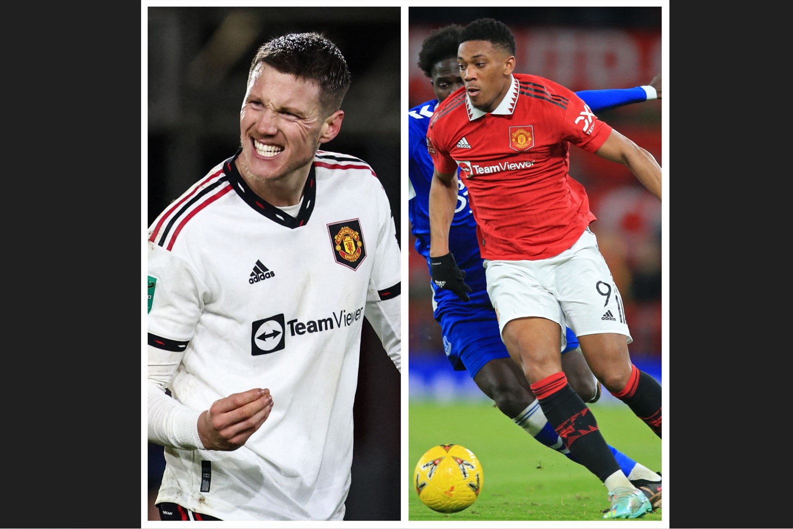 Foto kombinasi yang menampilkan Wout Weghorst (kiri) dan Anthony Martial.