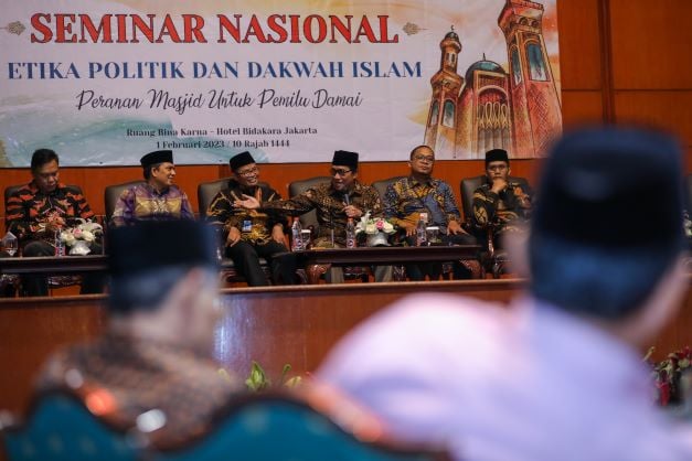 Seminar nasional yang diselenggarakan oleh Penggerak Pemakmuran Masjid Indonesia (P2MI) di  Hotel Bidakara, Jakarta, Kamis (2/2/2023).