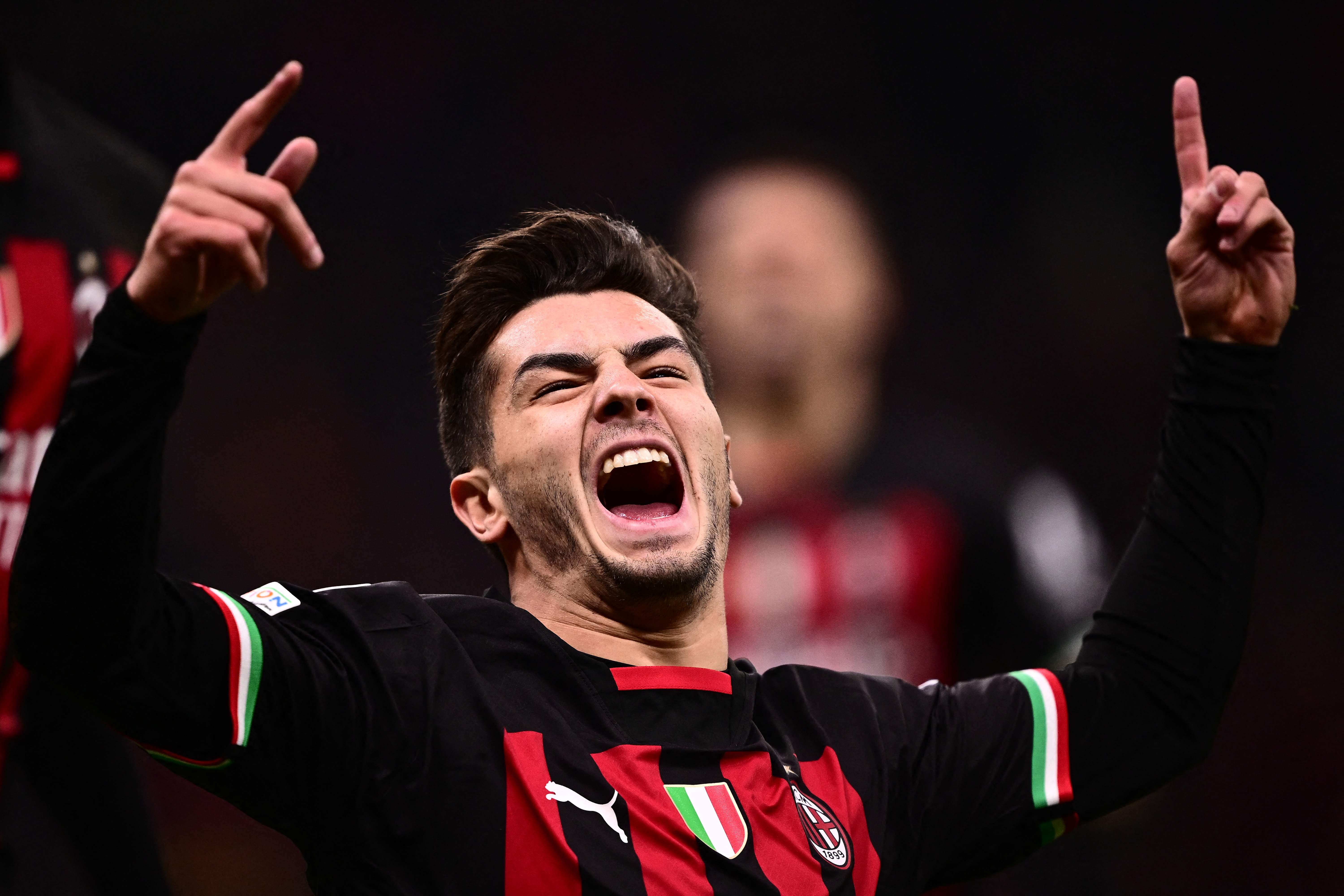Gelandang AC Milan Brahim Diaz melakukan selebrasi usai mencetak gol ke gawang Tottenham Hotspur di laga Liga Champions.