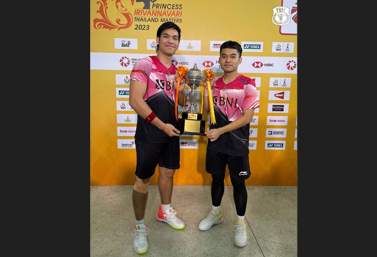 Ganda putra Leo Rolly Carnando/Daniel Marthin usai menjadi juara di Thailand Masters