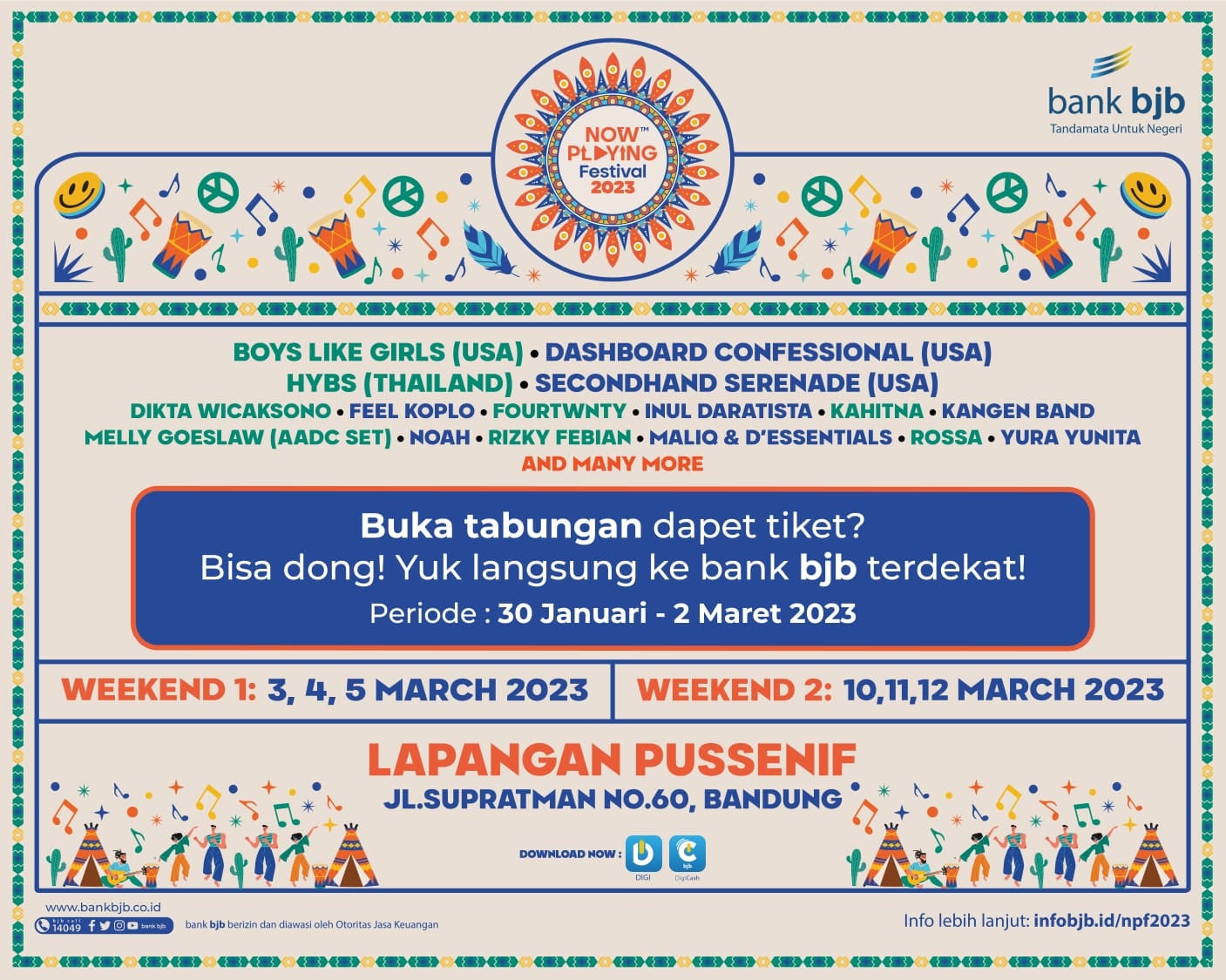 Hanya dengan menabung di bank bjb, Anda bisa memperoleh tiket Now Playing Festival 2023.