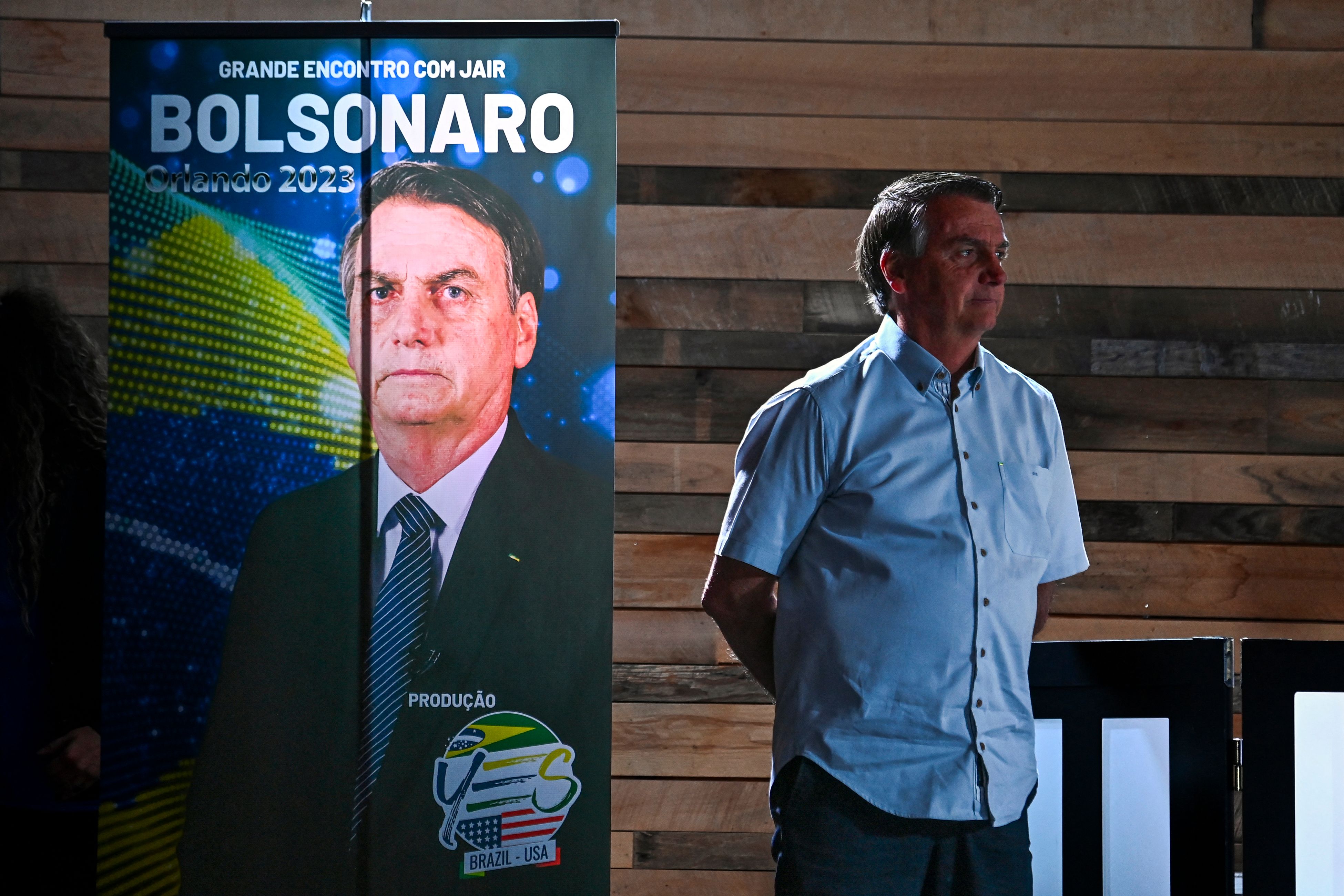Mantan Presiden Brasil Jair Bolsonaro dalam suatu konferensi.