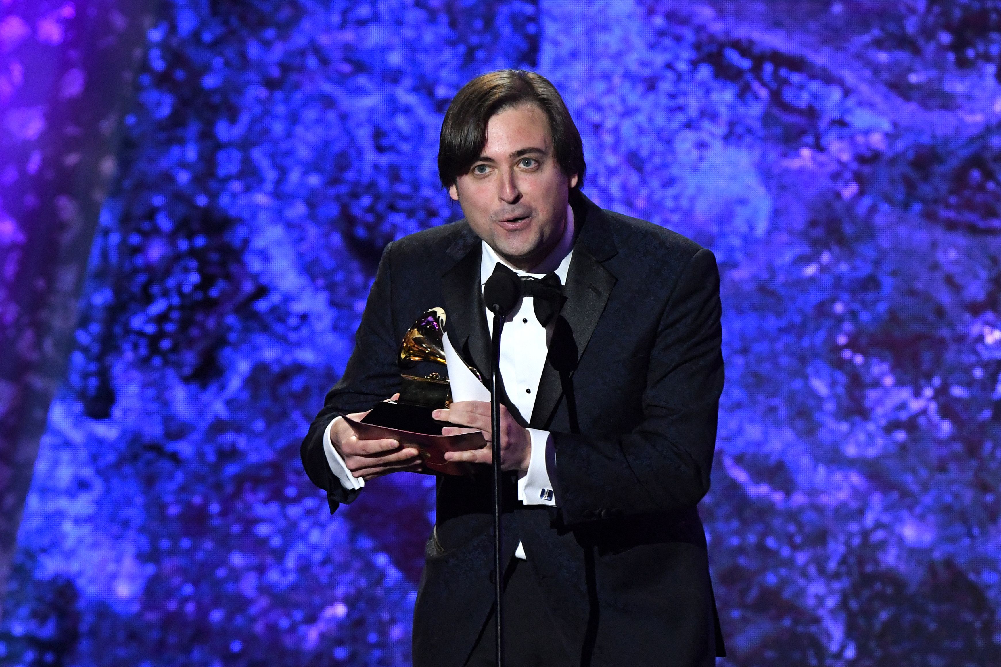 Konduktor  New York Youth Symphony Michael Repper saat menerima Grammy Awards
