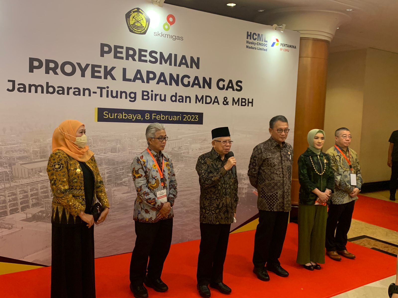 Wapres Ma’ruf Amin meresmikan Proyek Strategis Nasional (PSN) Jambaran Tiung Biru (JTB) serta Lapangan Gas MDA dan MBH di Surabaya, Jatim