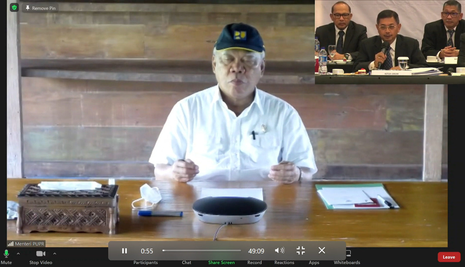 Menteri PUPR Basuki Hadimuljono dalam pertemuan virtual di Rapimnas Dewan Pengurus DPN Inkindo, Rabu (2/2/2022).