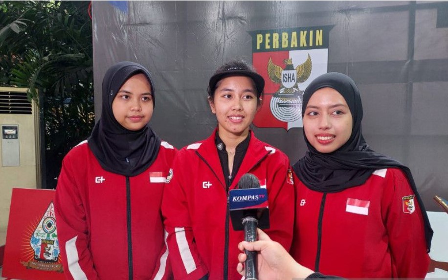 Trio penembak Indonesia Kiri ke kanan - Audrey Zahra Dhiyaanisa, Vidya Rafika Rahmatan Toyyiba, dan Diaz Kusumawardani.