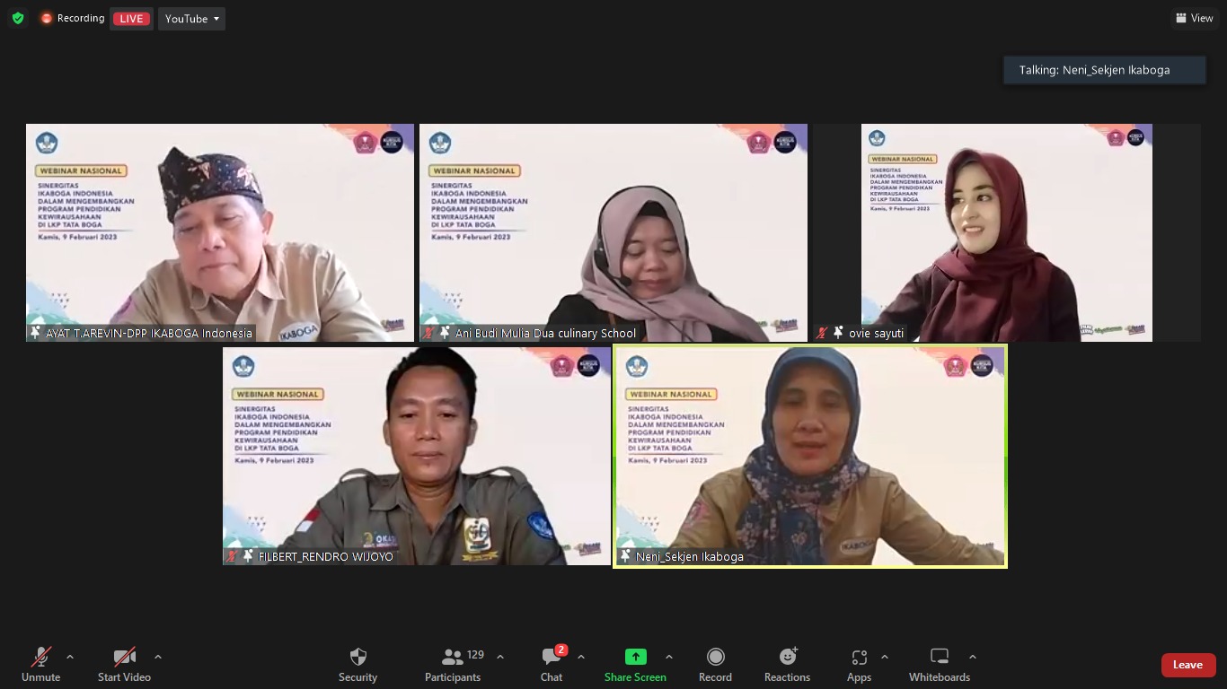 Webinar Nasional 'Sinergitas Ikaboga Indonesia dalam Mengembangkan Program Pendidikan Kewirausahaan di LKP Tata Boga', Kamis (9/2).