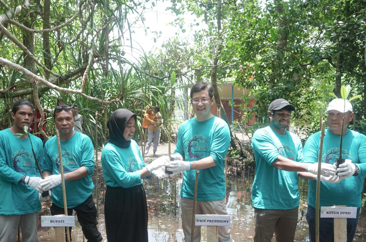 IWIP berkolaborasi dengan komunitas Fau Yaune serta pemerintah daerah dalam kegiatan penanaman perdana 5.000 bibit mangrove di Desa Kotalo.