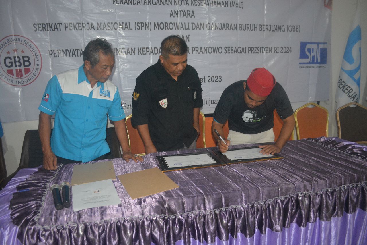 Acara penandatanganan MoU antara GBB dan SPN untuk menggelar Forum Musyawarah Hubungan Industrial atau FMHI di Morowali, Sulawesi Tengah.