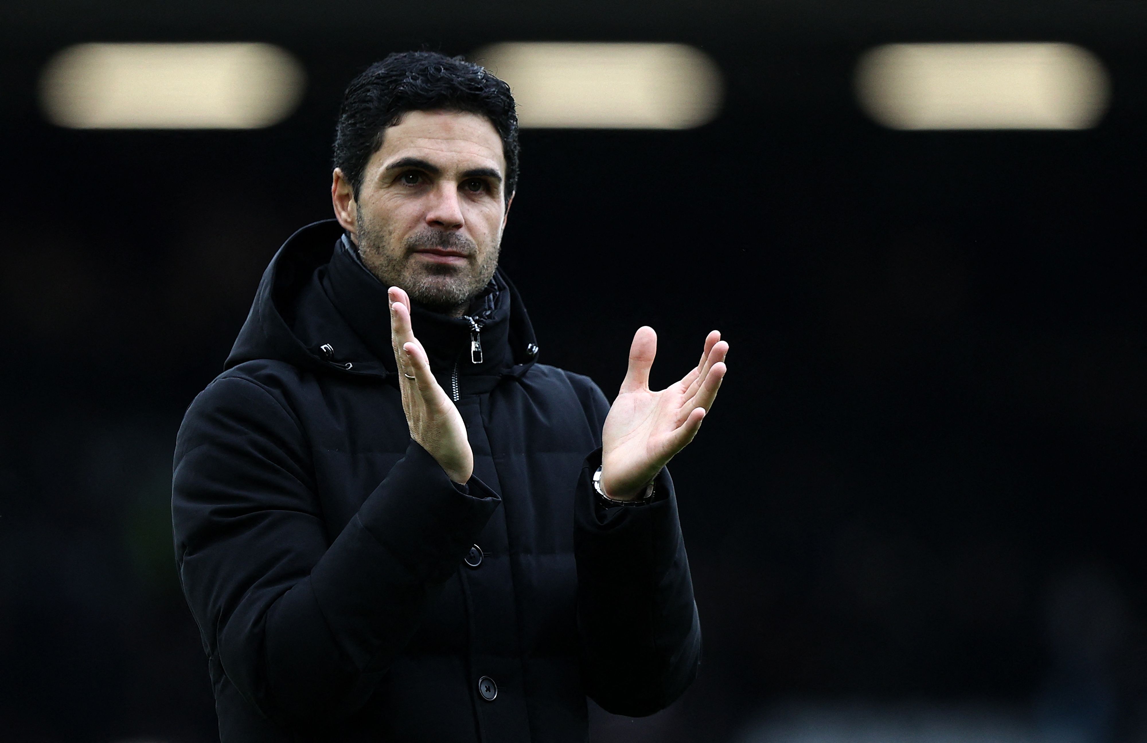 Manajer Arsenal asal Spanyol Mikel Arteta dalam pertandingan Liga Utama Inggris antara Fulham dan Arsenal di Craven Cottage di London