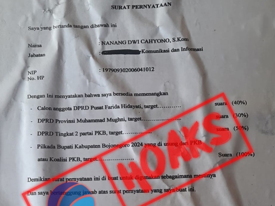 Surat yang dinilai sebagai hoaks.