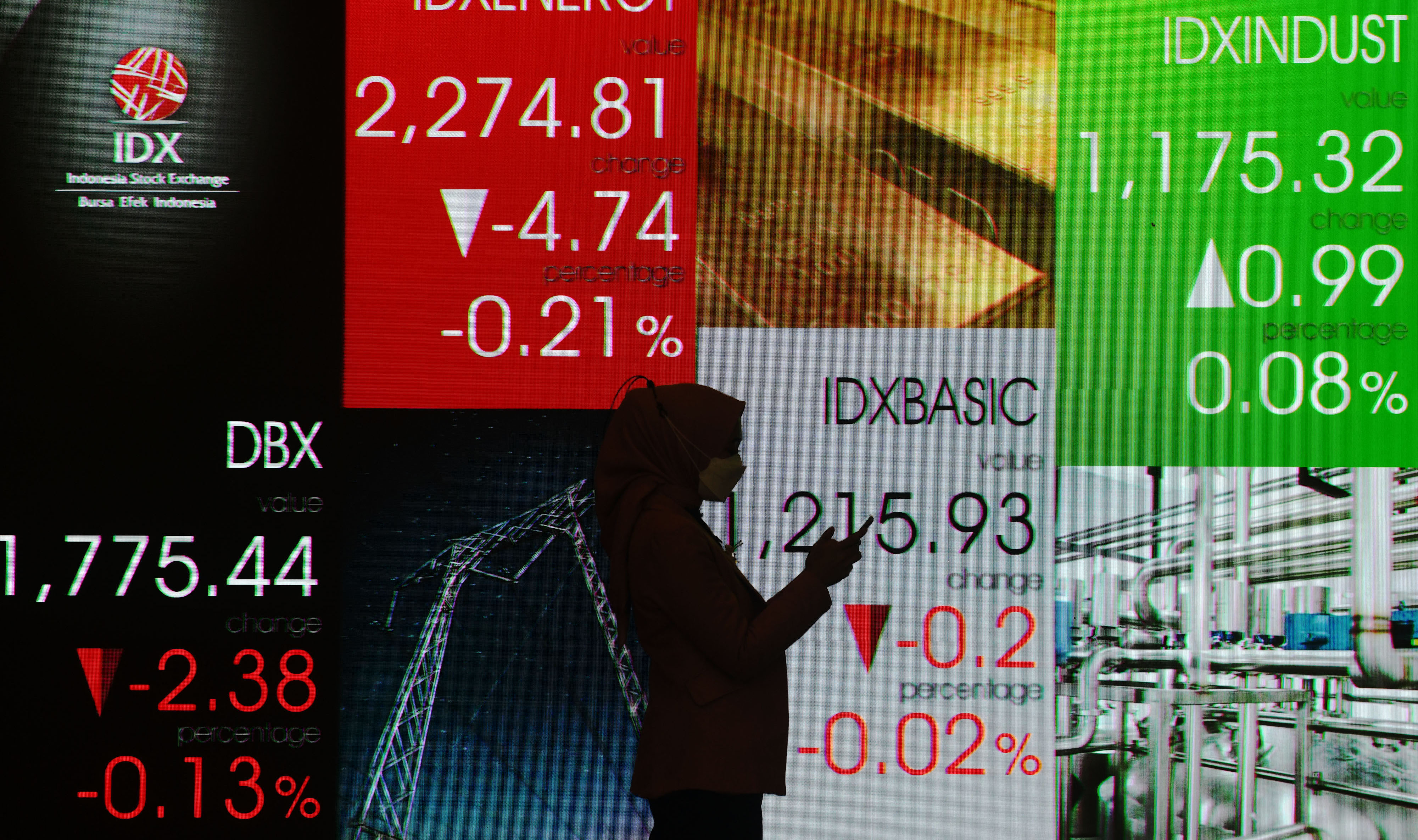  Layar menampilkan pergerakan perdagangan saham di Bursa Efek Indonesia (BEI), Jakarta, Senin (2/1/2023).