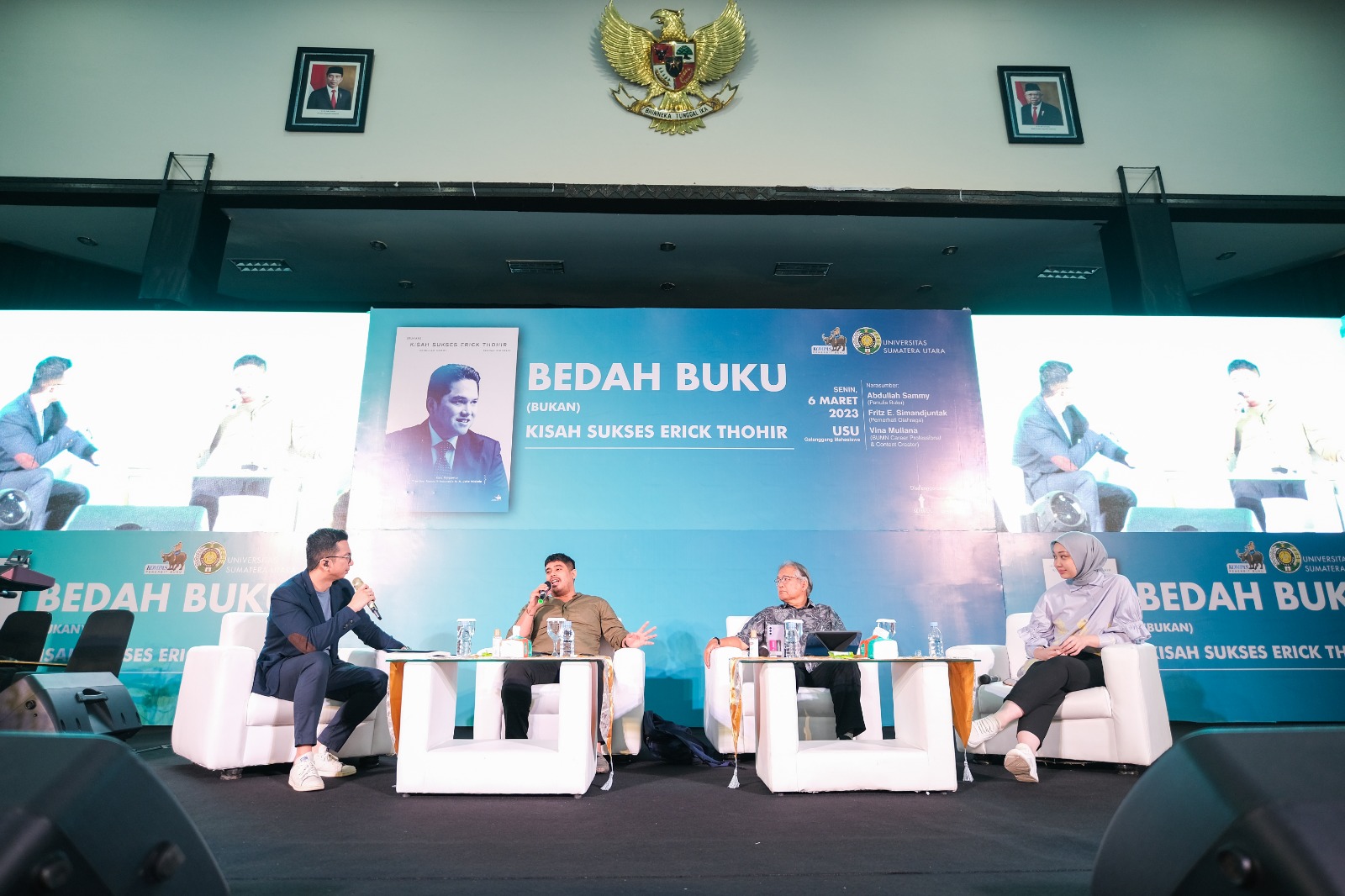 Bedah buku (Bukan) Kisah Sukses Erick Thohir diselenggarakan di Gelangang Mahasiswa Universitas Sumatera Utara, Medan