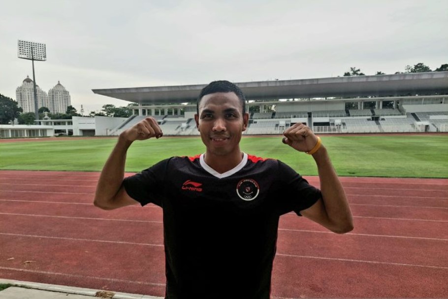 Sprinter Lalu Muhammad Zohri saat menjalani pelatnas SEA Games XXXII/2023 di Phnom Penh, Kamboja di Stadion Madya GBK, Senayan.