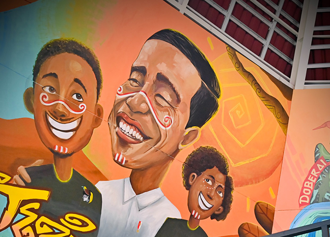 Salah satu titik di Papua Youth Creative Hub yang memperlihatkan lukisan Presiden Joko Widodo.