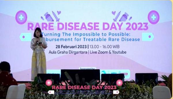 Ketua Yayasan MPS dan Penyakit Langka Indonesia, Peni Utami pada peringatan 'Rare Disease Day 2023' di Jakarta, Selasa (28/2).