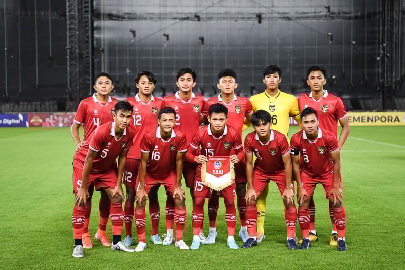Pesepak bola Tim Nasional Indonesia U-20 berpose sebelum melawan Tim Nasional Fiji U-20 dalam pertandingan uji coba internasional U-20.