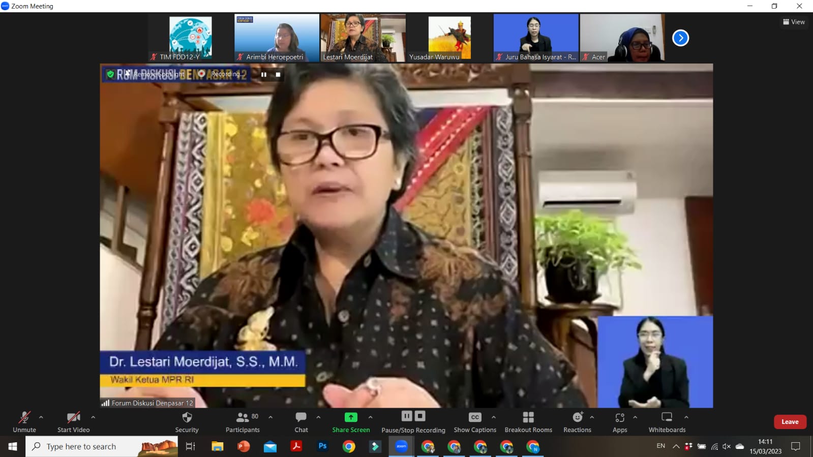 Wakil Ketua MPR Lestari Moerdijat dalam diskusi daring Efektivitas UU TPKS Meredam Kekerasan Seksual yang digelar Forum Diskusi Denpasar 12.