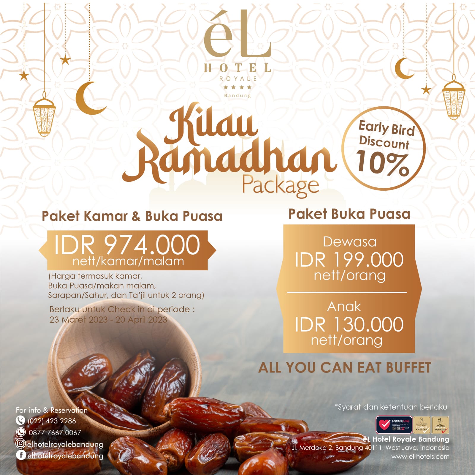 Paket Ramadan buka puasa dan menginap di El Royale Hotel Bandung mulai ditawarkan ke masyarakat