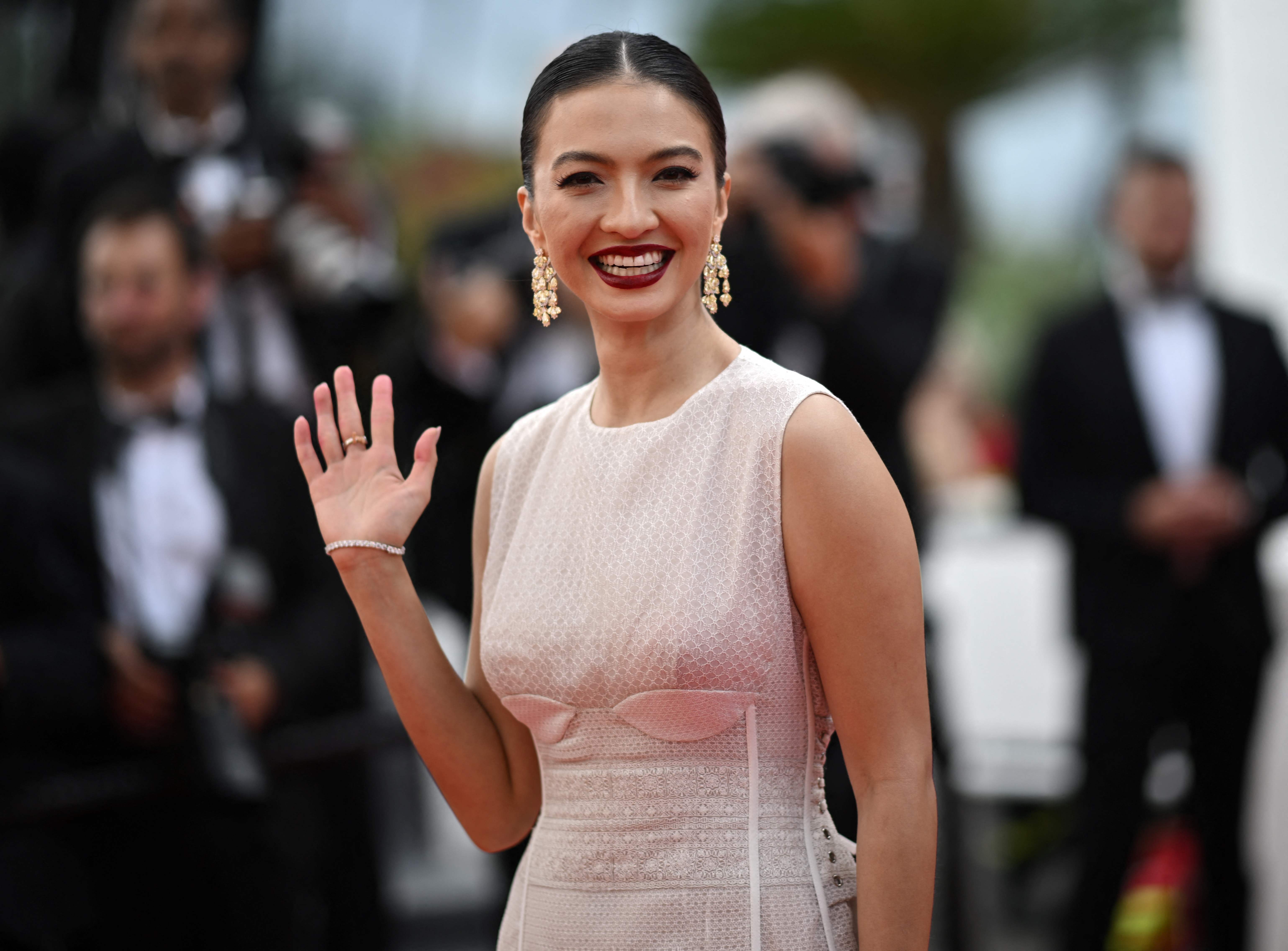Aktris Raline Shah saat menghadiri festival film Cannes 2022, Prancis.