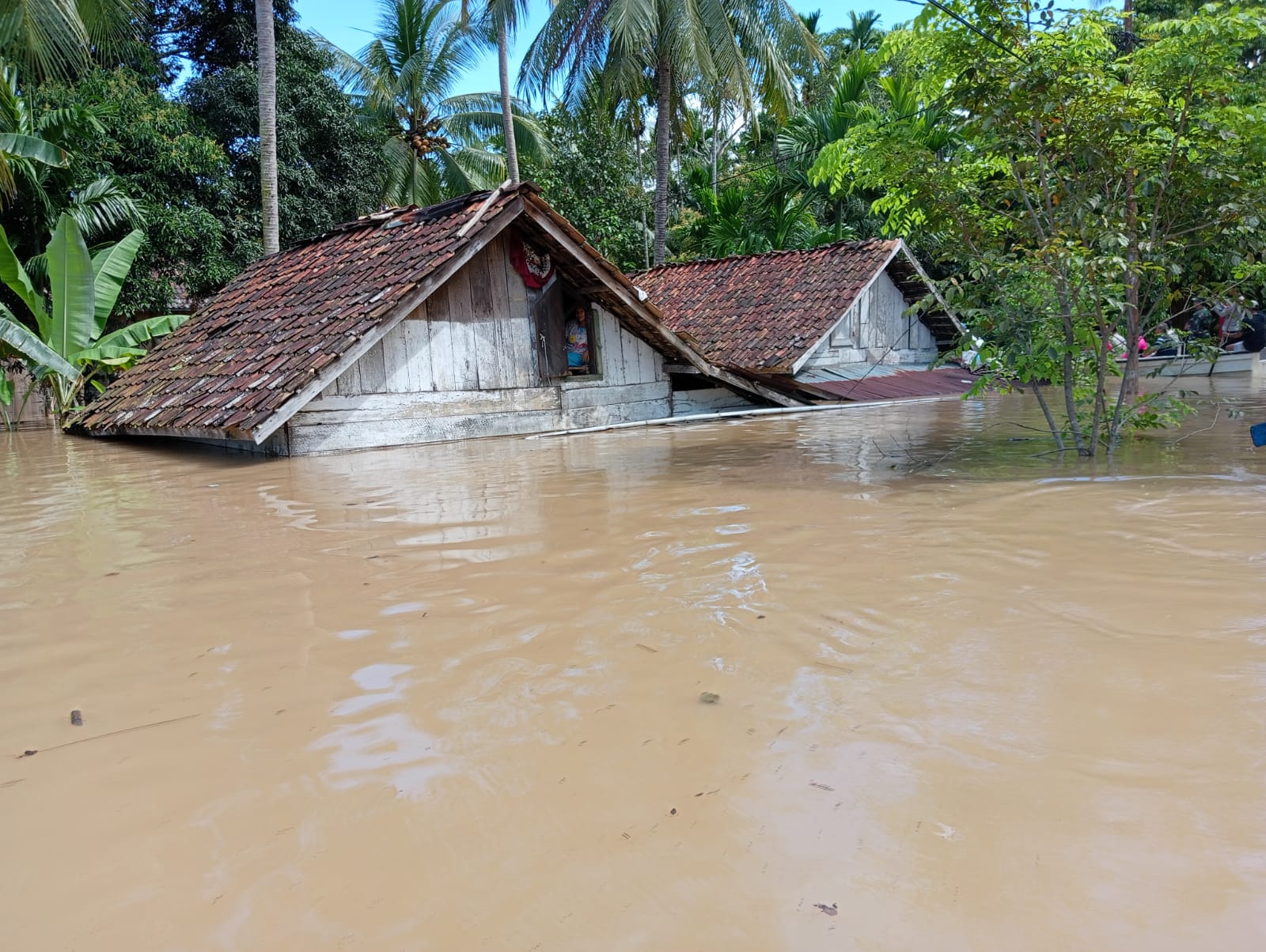 Rumah di Muara Kelingi, Musi Rawas, Sumatera Selatan terendam banjir.