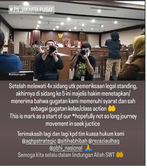 Tangkapan layar curahan hati salah satu penggugat class action gagal ginjal anak, Safitri Puspa, seusai sidang di PN Jakpus, Selasa (21/3).