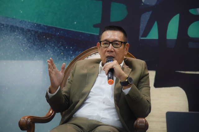 Anggota Komisi III DPR RI Wihadi Wiyanto saat menjadi pembicara dalam Diskusi Dialektika Demokrasi di Kompleks Parlemen, Senayan, Jakarta.