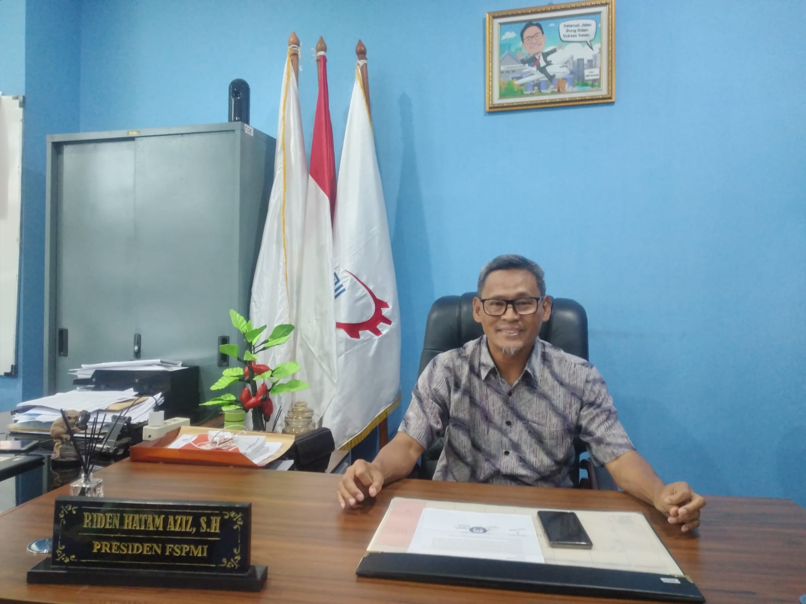 Ketua Mahkamah Partai Buruh sekaligus Presiden Federasi Serikat Pekerja  Metal Indonesia (FSPMI) Riden Hatam Aziz.